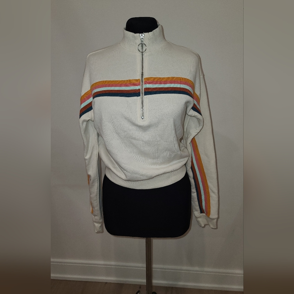 Forever 21 Quater Zip sweatshirt with Stripred knit decor size S